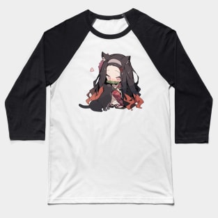 Chibi Nezuko with Cat Baseball T-Shirt